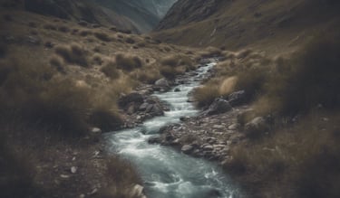image d'un ruisseau qui coule dans un paysage de montagne 
