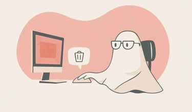 Spöke som sitter vid datorn och kastar en konversation