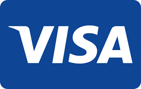 Visa logo with a blue background and the word "VISA" written in white text. 