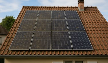 Panneaux solaires sales sur une toiture avant nettoyage