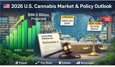 U.S. cannabis market growth and policy trends graphic for 2026 SEO