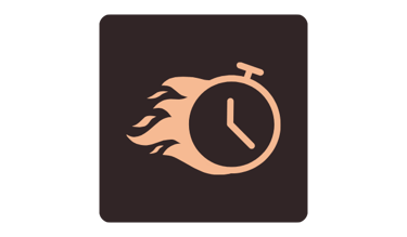 Minimalist icon of a fast stopwatch with fire flames for speed of service.