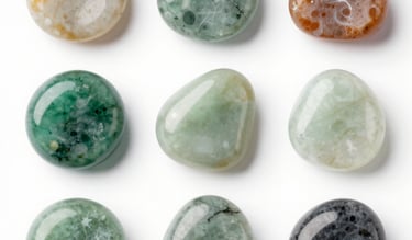 A serene display of jade bracelets arranged on a soft white cloth with hints of gold accents.