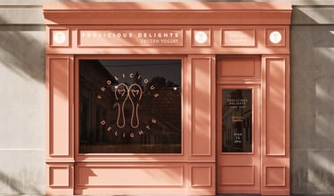 Frolicious Delights frozen yogurt brand identity — storefront concept