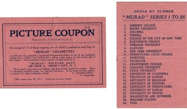 Murad cigarettes picture coupon for the T6 college jumbo sized cards