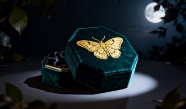 The "Midnight Garden" octagonal jewelry box in a moonlight scene.