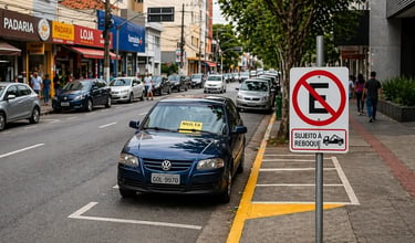 proibido estacionar placa em rua urbana com carro multado estacionado em local proibido
