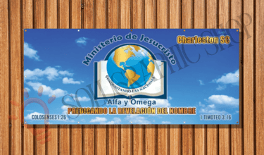 banner con Logo para una iglesia con ubicación e información.