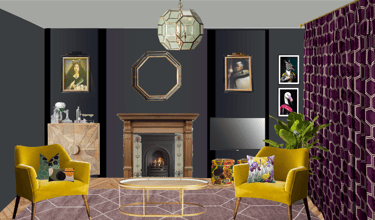 Art Deco inspired Adult zone with dark moody walls, bar area, television and plush velvet seating