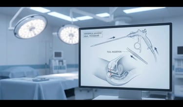 Professional 3D surgical illustration showing minimally invasive anal surgery tools and procedural.