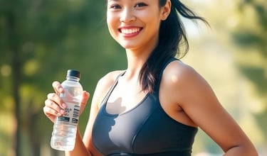 Mulher a correr de manhã num parque, com roupa de desporto e expressão focada