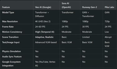Veo AI vs. Other AI Video Models (Technical Comparison)