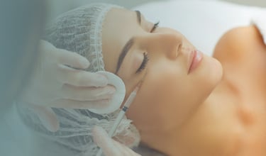 Mujer a la que le están aplicando ácido hialurónico para corregir los pliegues .