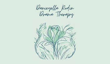 Line drawing of rose with name of business: Danieyella Rodin Drama Therapy