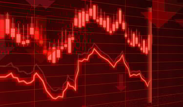 red financial market arrows pointing down symbolizing recession