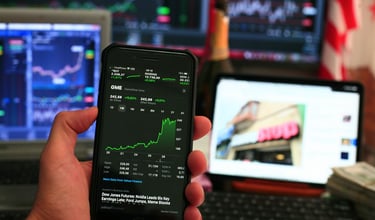 phone showing investing chart symbolizing market volatility