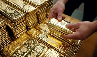 gold bullion bars in stacks