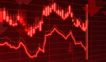 red financial market arrows pointing down symbolizing recession