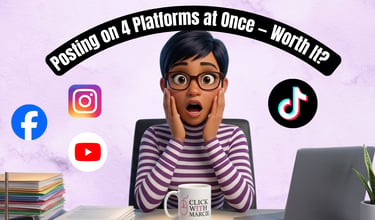 YouTube thumbnail sample with cartoon avatar and social media icons titled Posting on 4 Platforms at