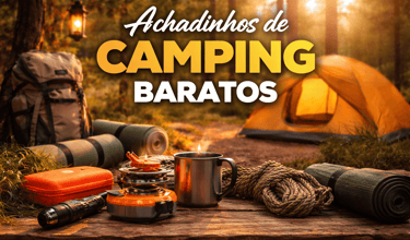 Achadinhos de camping baratos com barraca, fogareiro portátil, lanterna e acessórios essenciais para