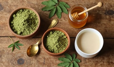 Moringa powder with traditional Ayurvedic preparation ingredients ghee honey warm milk