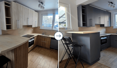 virtuvės spintelių dažymas – prieš ir po atnaujinimo