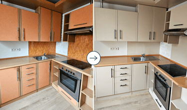 virtuvės spintelių dažymas – prieš ir po atnaujinimo