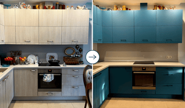 virtuvės spintelių dažymas – prieš ir po atnaujinimo