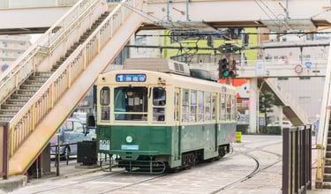 Modern Nagasaki streetcar in operation, connecting major sightseeing areas and daily life in the cit