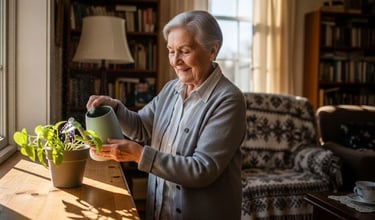 pessoa-70-anos-regando-plantas-organizando-livros-casa-luz-natural-atividade-leve.webp