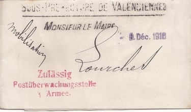  Paper band surrounding a service letter sent by the VALENCIENNES sub-prefecture to LOURCHES