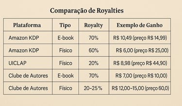 Comparação de Royalties para a venda de livros