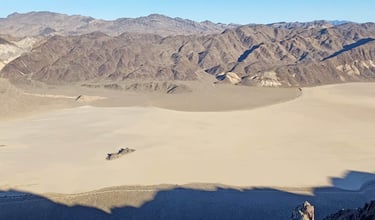 Looking at the Racetrack Playa and Grandstand from Ubehebe Peak, Death Valley National Park, California