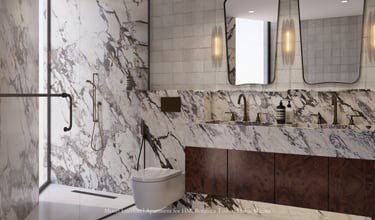 Stylish bathroom featuring a double sink with a marble countertop.