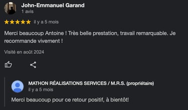 Avis clients Mathon Réalisations Services / M.R.S