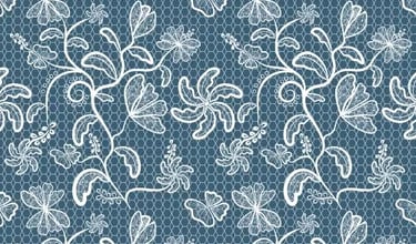 fond dont le motif évoque la toile de Jouy bleue