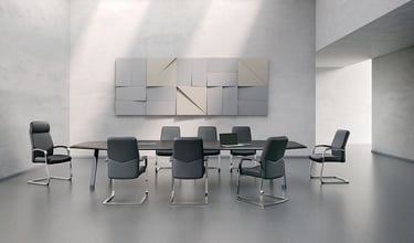 Conference room featuring Mavis chairs around a modern table