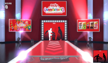 Digital game interface for Pocky Hole in the Wall showing silhouette matching mechanics