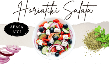 Salată grecească rețetă (Horiatiki) cu brânză Feta,ulei de măsline OLOI și legume proaspete.