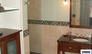 Mount Prospect luxury shower remodel with rainfall showerhead and niche shelving