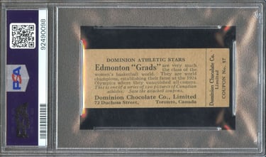 1925 Dominion Chocolates Athletic Stars #87 Edmonton Grads Basketball Team Card (back)