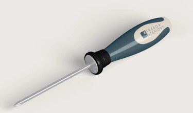 Destornillador personalizado con el color azul y el imagotipo de Bárzaga Interiors