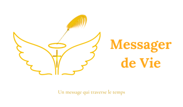Logo Messager de Vie Deux ailes d'anges déploiés, séparé d'une croix , un halo, clairon et ondes