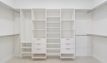 Spacious master closet with custom cabinetry