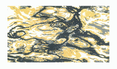  Linogravure en couleur représentant des ondulations aquatiques.
