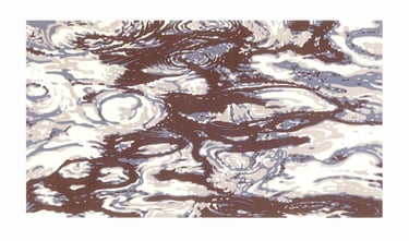  Linogravure en couleur représentant des ondulations aquatiques.