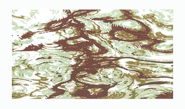  Linogravure en couleur représentant des ondulations aquatiques.