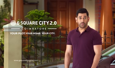 MS Dhoni promoting G Square City 2.0 residential plots and luxury housing in Coimbatore.