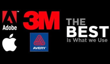 Logos for Adobe, 3M, Apple, and Avery brands with the text The Best Is What We Use.