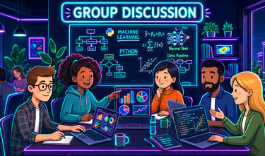 group discussion on Python, Machine Learning and Data Science concepts at 5algo.